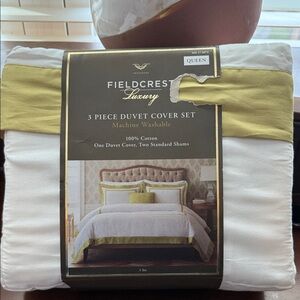 Fieldcrest Luxury Cream and Green Duvet Cover Set